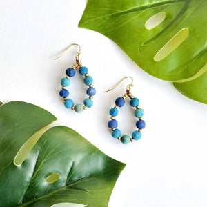 Kantha Azure Beaded Teardrop Earrings