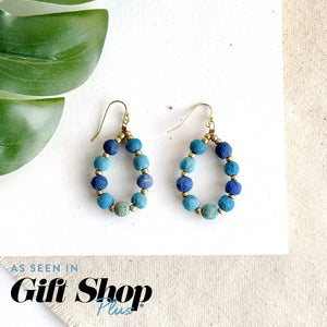 Kantha Azure Beaded Teardrop Earrings