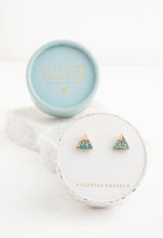 Load image into Gallery viewer, Oasis Triangle Turquoise Studs- 14K Gold and Turquoise Triangle Pyramid Studs