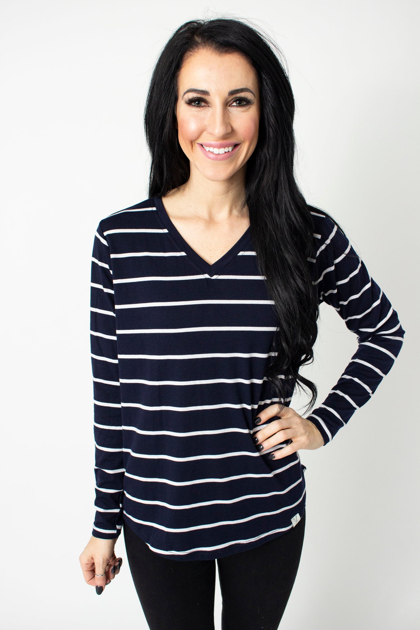 Regal Navy Blue Stripe Long Sleeve – The T-shirt LLC Lemonade V-Neck Boutique